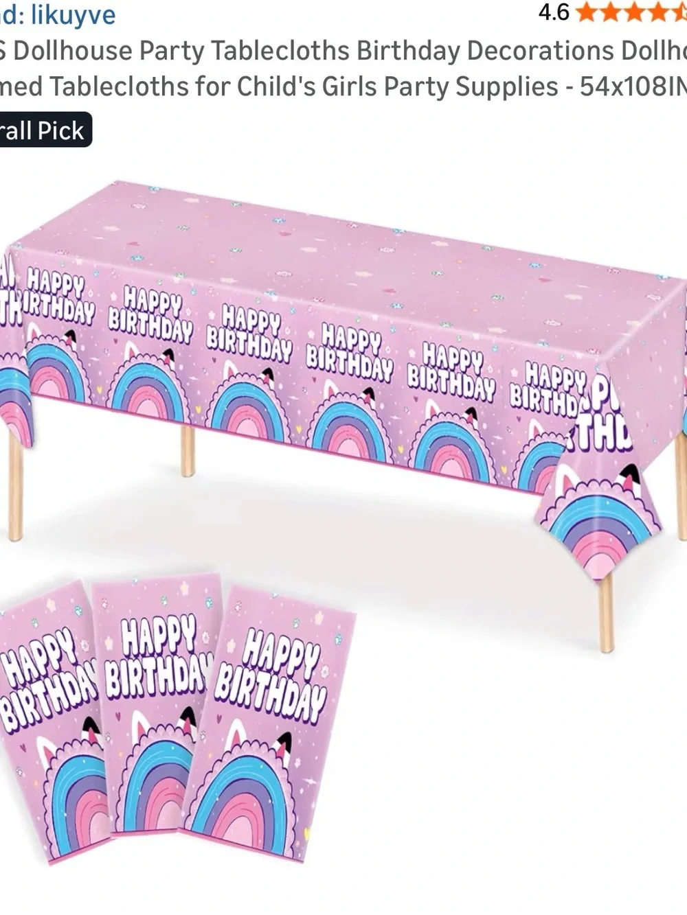 Happy Birthday Pink Rainbow Unicorn Tablecloth